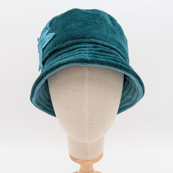 Aller Simplement Womens Velvet Bucket Hat Green Fleece Lined 100% Cotton Cloche - Picture 4 of 7